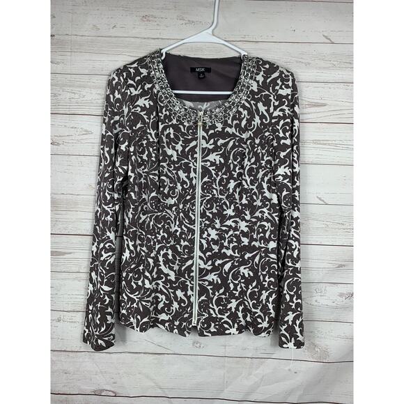 MSK Jacket womens medium full zip‎ metallic jacket brown/white paisley sequin - Picture 1 of 7